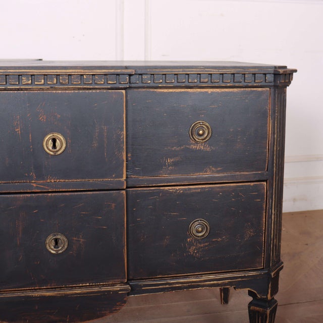 Good pair of 19th C Swedish breakfront pine commodes. 1880 This piece is designed in the style of the selected designer...