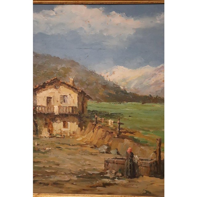 Italian Artist, Mountain Valley Landscape, Oil Painting on Plywood, Framed For Sale - Image 4 of 14