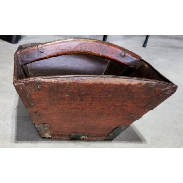 Antique 19th Century Chinese Fir Wood Rice Basket/Bucket, Iron Brackets For Sale - Image 9 of 12