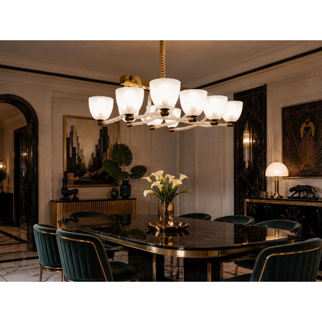 Seguso Venetian Murano Glass Chandelier, 1930s. This impressive Venetian Murano glass chandelier, attributed to the...