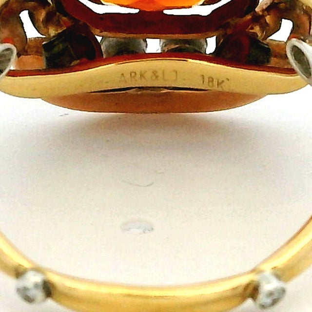 Arthur King & Ilias Lalaounis (Ark & Lj) 18k Gold Fire Opal and Diamond Ring, c.1960s, Size 6.75 For Sale - Image 9 of 17