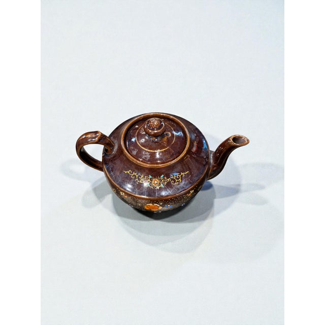 Vintage Japanese Moriage Hand Painted Redware Teapot For Sale - Image 4 of 6