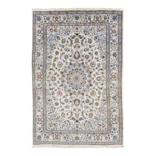 8x12 Vintage Rug – Hand-Knotted Wool Medallion Area Rug (Ivory & Blue) For Sale