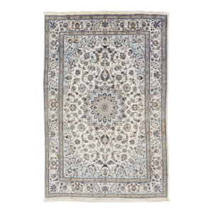 8x12 Vintage Rug – Hand-Knotted Wool Medallion Area Rug (Ivory & Blue)