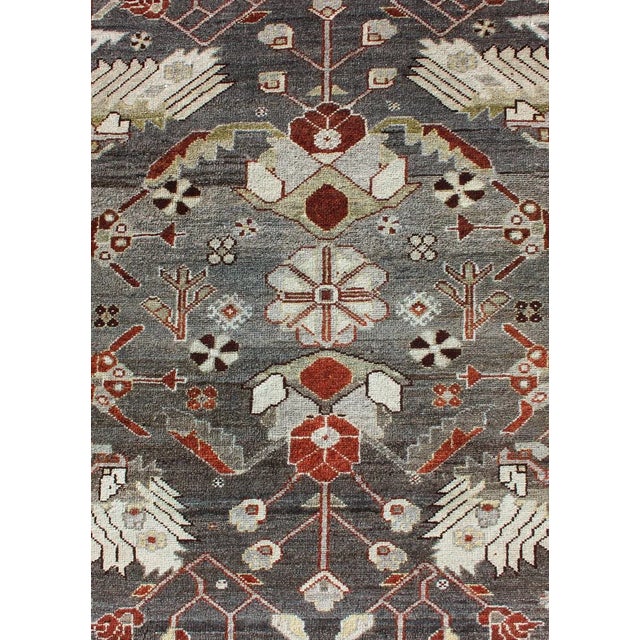 Red and Charcoal Antique Hand Knotted Persian Hamedan Runner With All-Over Floral Design For Sale In Atlanta - Image 6 of 12