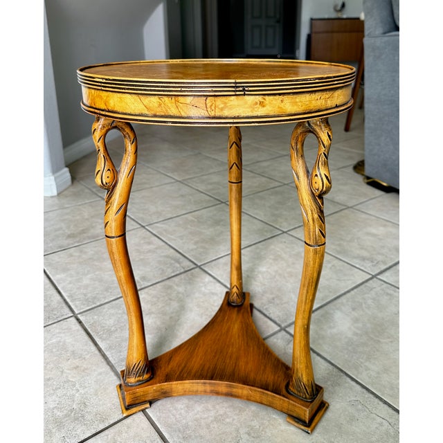 1960s Italian Empire Style Burl Wood Swan Motif Side Table Gueridon For Sale - Image 5 of 18