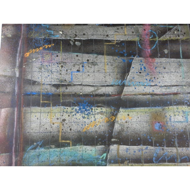 Black and turquoise color block abstract expressionist painting mixed media on heavy paper. Unsigned. Unframed, small edge...