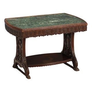 Walnut Center Table with Marble Top For Sale