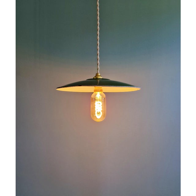 1950s Industrial Pendant Light in Green Enameled Sheet Metal, 1940s For Sale - Image 5 of 17