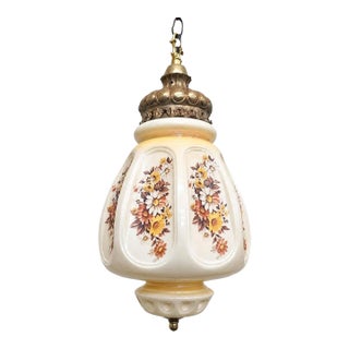 Vintage French Country Floral Glass Swag Plug in Lamp Pendant Light Reading Nook For Sale