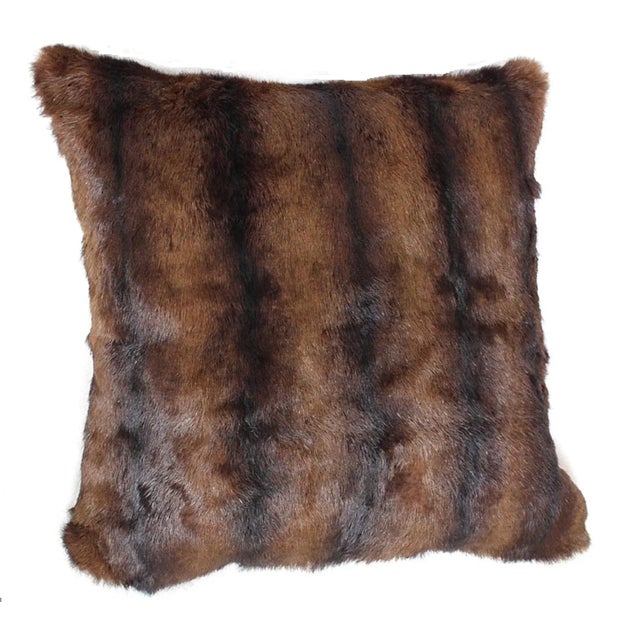 Brown Vintage Geometric Muskrat Real Fur Pillow For Sale - Image 8 of 13