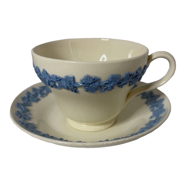 Wedgewood Embossed Queens Ware Tea Cup and Saucer Set of Six For Sale