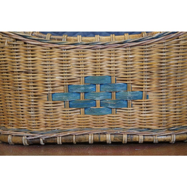Large Vintage Woven Wicker Harvest Basket with Bentwood Bamboo Handle For Sale - Image 6 of 11