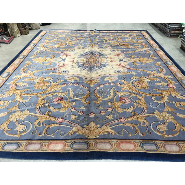 Savonnerie Blue & Gold Rug 11'7" x 14'7" Chairish