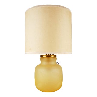 Vintage Frosted Glass Table Lamp Decorated with Leaves For Sale