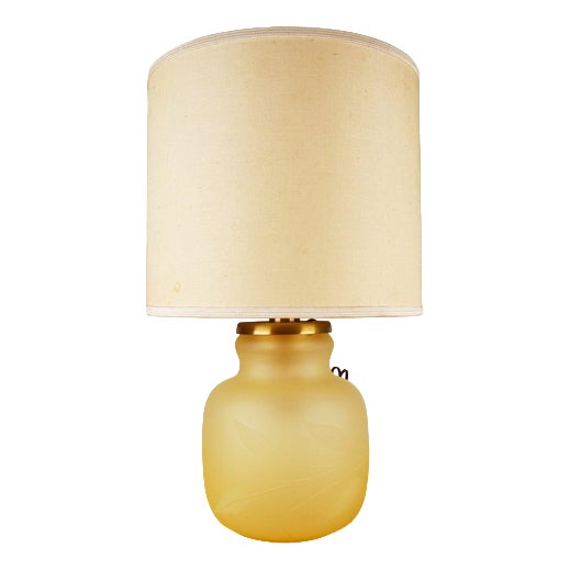 Vintage Frosted Glass Table Lamp Decorated with Leaves For Sale