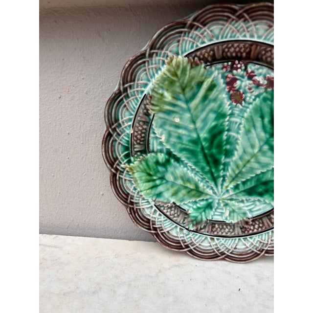 Rustic Majolica Chesnut Leaf Plate Villeroy & Boch, Circa 1890 For Sale - Image 3 of 4