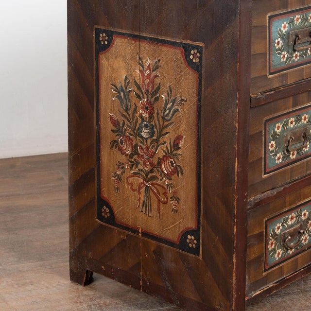 19th Century Original Hand Painted Blanket Chest of Three Drawers From Hungary For Sale - Image 11 of 13