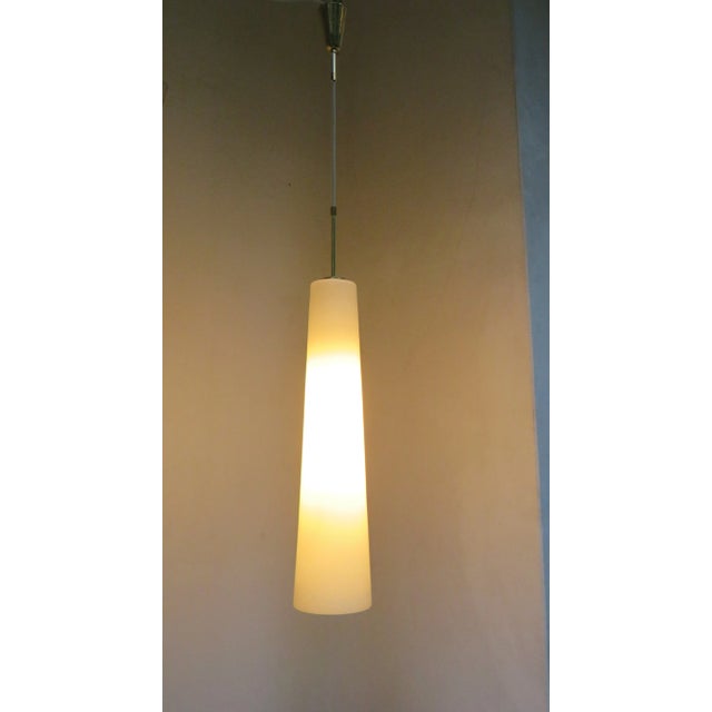 Peill & Putzler Large Flashed Glass & Brass Cylinder Ceiling Lamps Attributed to Peill & Putzler, 1960s, Set of 2 For Sale - Image 4 of 14