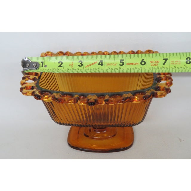 Ftda 1981 Amber Golden Brown Pressed Glass Embossed Pedestal Candy Dish 5088b For Sale - Image 14 of 18