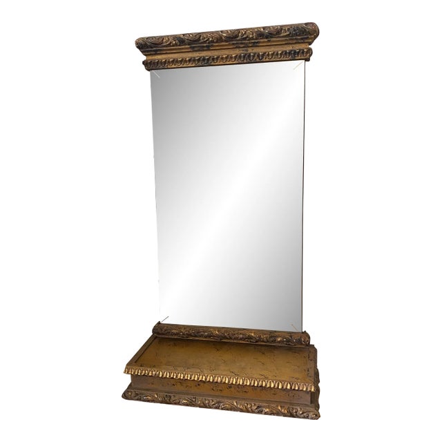 Vintage French Hollywood Regency Gilt Beveled Mirror With Slide Out Cabinet For Sale