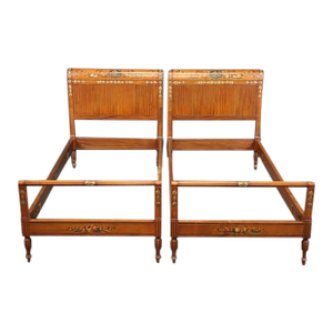 Rare Pair English Satinwood Paint Decorated Adams Style Twin Single Size Beds
