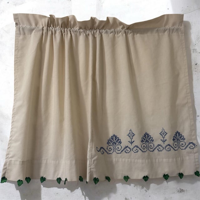 patina tea stained privacy panel beaded by hand embroidered is 40 wide x 24 length rod pocket machine washable handmade in...