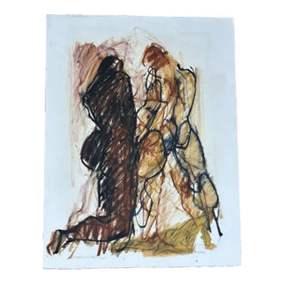 Late 20th Century Jack Meanwell Figural Nude Couple, Oil Pastel Drawing For Sale