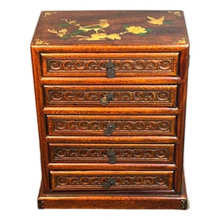 Vintage Chinese Huali Rosewood Mother-of-Pearl Inlaid 5-Drawer Jewelry Chest For Sale