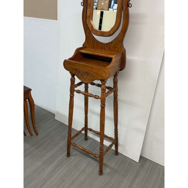 Wood Pulaski Furniture Vintage Oak Shaving Stand For Sale - Image 7 of 12