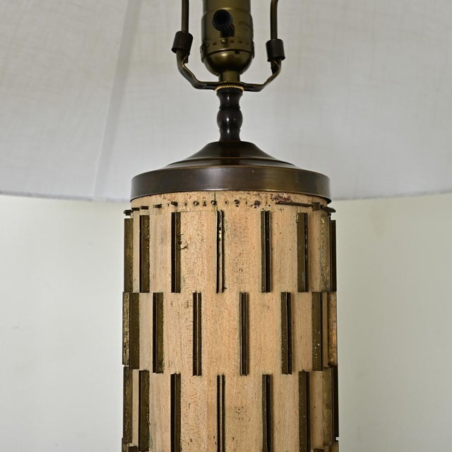 Wood Vintage Lamp Made From Wallpaper Ink Roller For Sale - Image 7 of 10