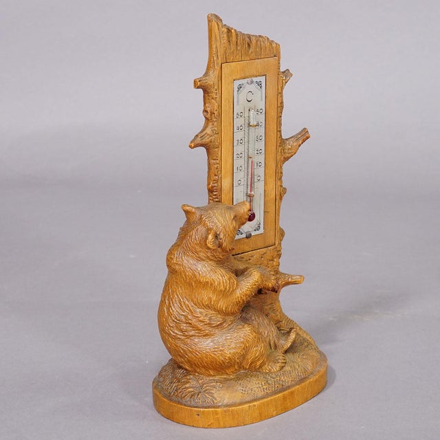 A Wooden Carved Black Forest Thermometer With Bear For Sale - Image 6 of 7