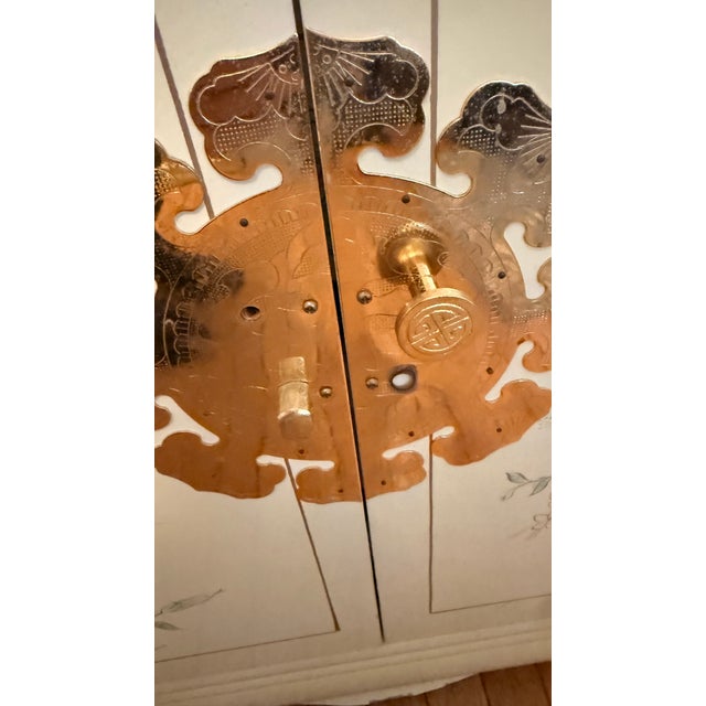 Metal Vintage Chinoiserie Lacquered Dresser With Brass Hardware & Hand-Painted Motifs For Sale - Image 7 of 8