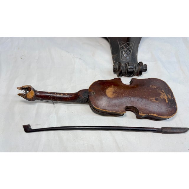 Large Antique European 1800's Carved Wood Fiddler Violinist Sculpture Statue Music For Sale - Image 17 of 18