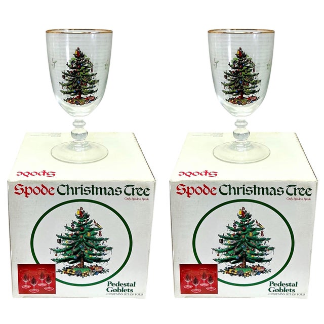 Spode English Victorian Style Spode Christmas Tree Wine / Water Glass Goblets - S/8 For Sale - Image 4 of 4