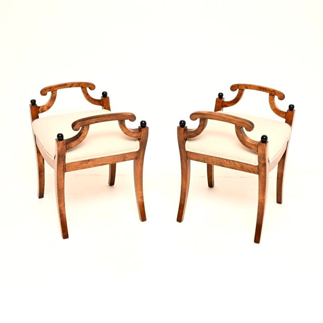 Antique Biedermeier Swedish Satin Birch Stools, 1890, Set of 2 For Sale - Image 3 of 9