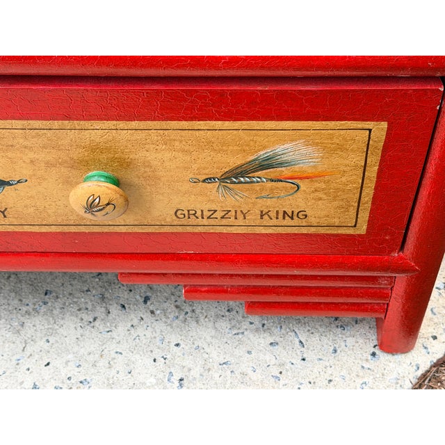 Vintage "Hardy & Co Trout Flies” Fishing Tackle Themed 5-Drawer Accent Chest For Sale - Image 16 of 18