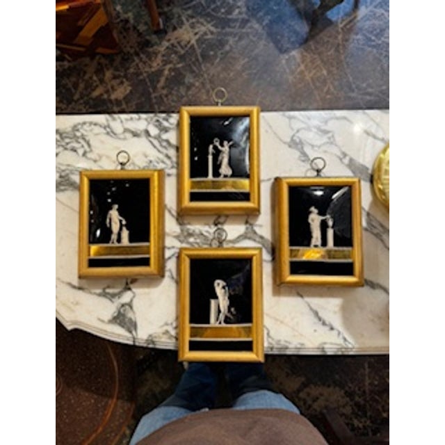 Wood 19th Century Set of 4 French Eglomise’ Framed Glass Panels For Sale - Image 7 of 7