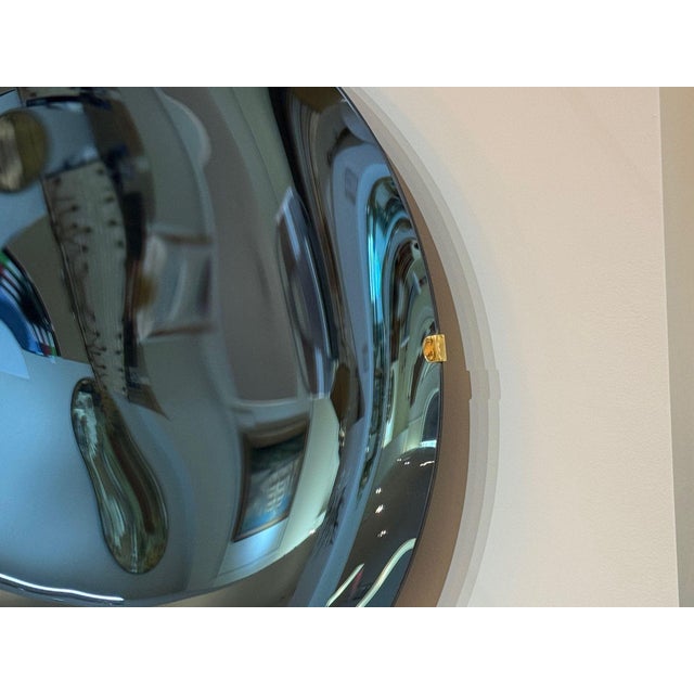 Glass Contemporary, Modern Space Age Wall Mirror, Blue Concave Glass, Brass For Sale - Image 7 of 9
