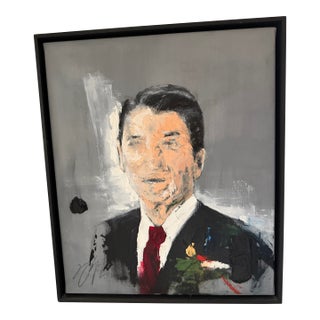 Tomoya Nakano Original Ronald Regan Framed Oil on Canvas Painting: Paid $2200 Usd For Sale