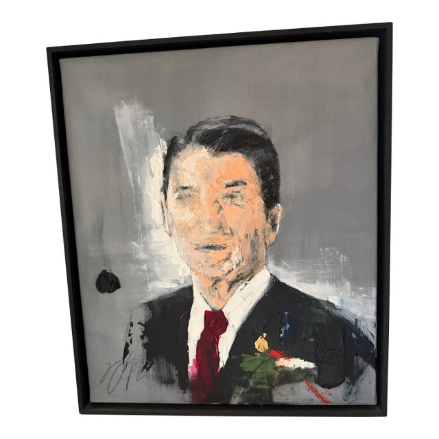 Tomoya Nakano Original Ronald Regan Framed Oil on Canvas Painting: Paid $2200 Usd For Sale