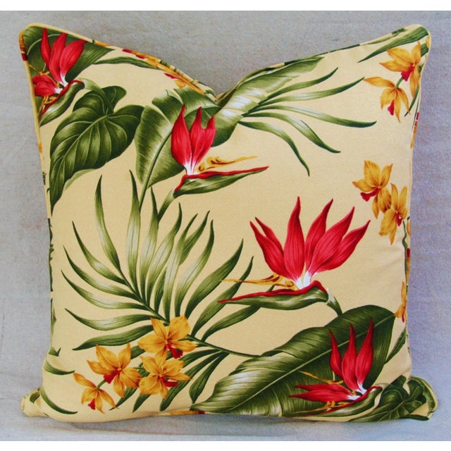Mid-Century Modern Custom Tropical Floral Barkcloth Feather/Down Pillow Cover 20" Square For Sale - Image 3 of 5