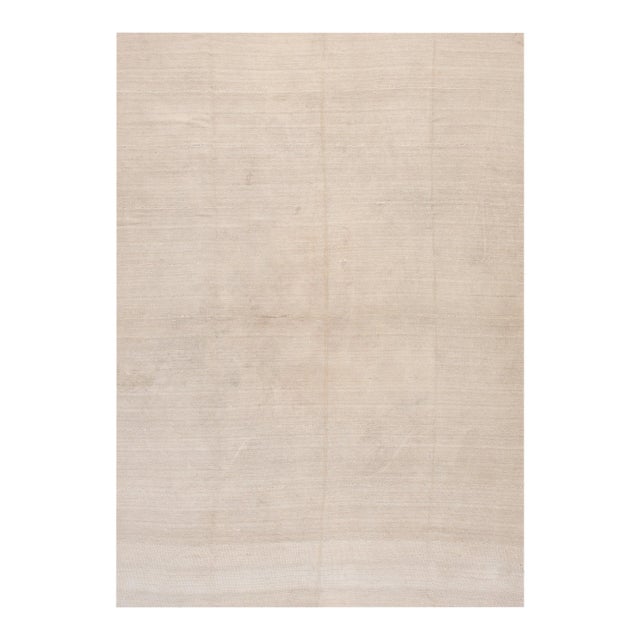 1940s White Cream Solid Tribal Antique Kilim n.w. Persian Rug 7'7" X 10'2" Flatweave Wool Carpet For Sale