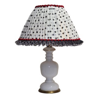 Vintage Table Lamp with Brass-Framed Glass Base and Fabric Shade from Lamplove, 1970s For Sale