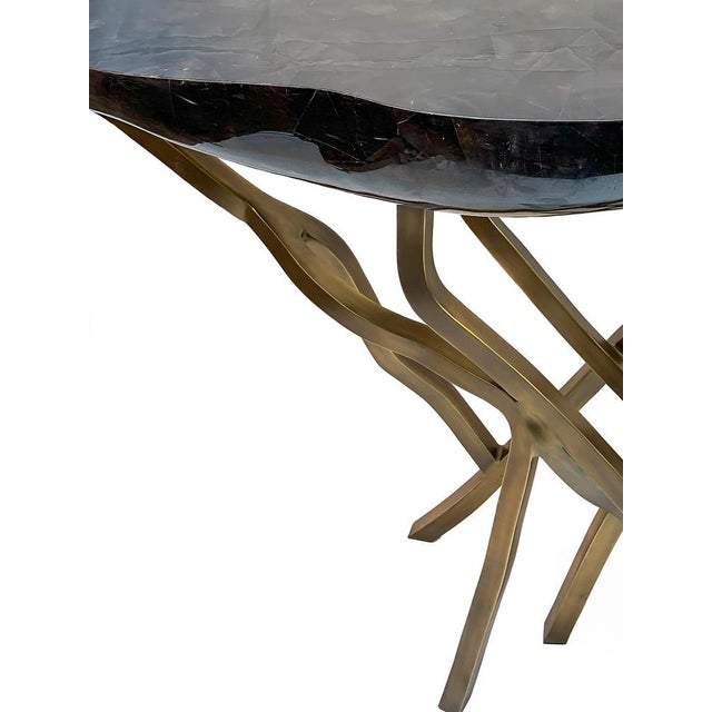 Brown Tessellated Shell and Brushed Bronze Console Table attributed to R & Y Augousti, France, 2017 For Sale - Image 8 of 9