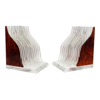 Pair of Vintage Stacked Tortoiseshell Lucite Bookends For Sale