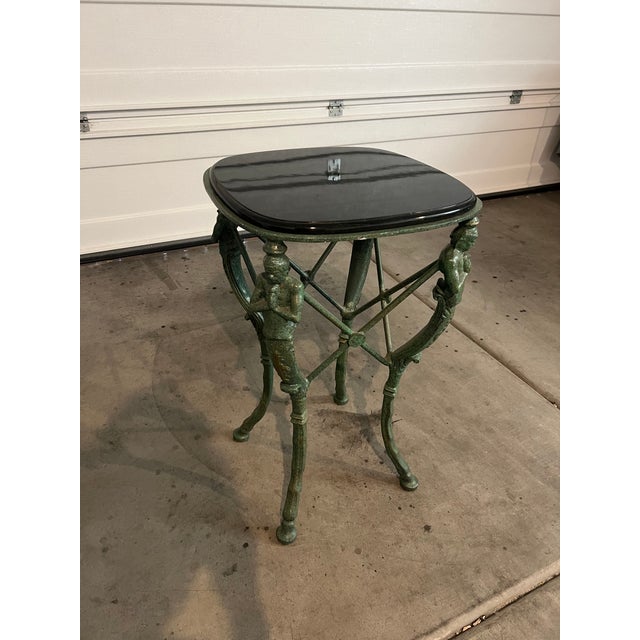 Victorian Vintage Praying Man Ornate Pedastal/Accent Table Metal and Base For Sale - Image 10 of 10
