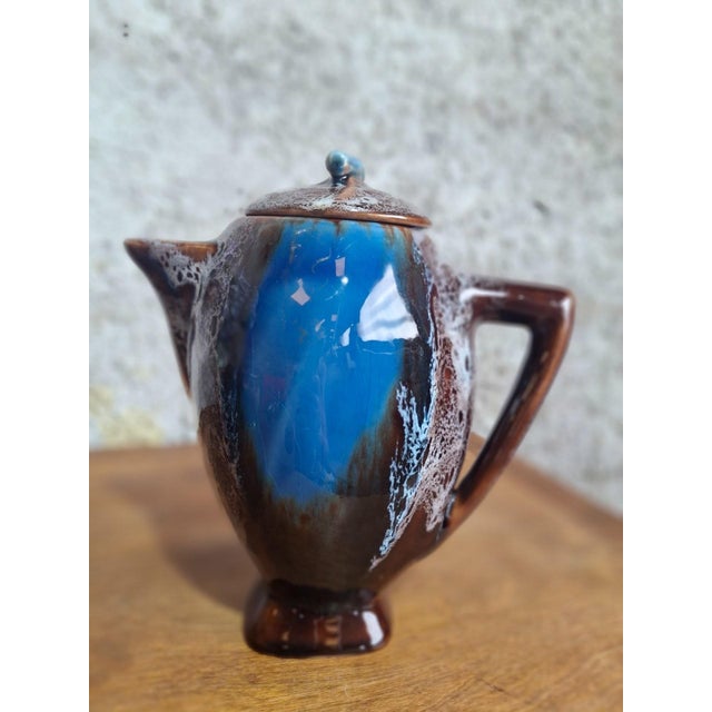 Ceramic Art Deco Vallauris Coffee Service with Cobalt Blue Flamed Glaze, 1950s, Set of 15 For Sale - Image 7 of 18