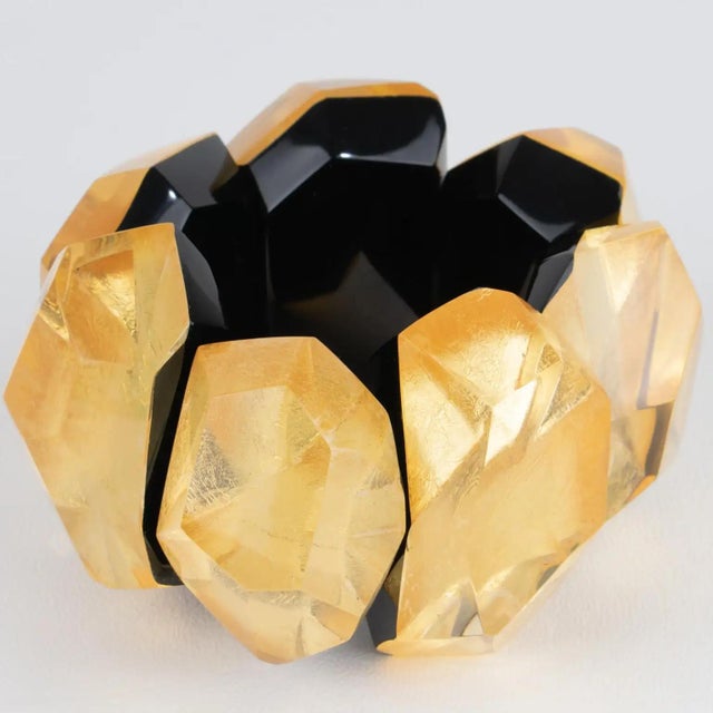Monies Monies Massive Black Resin and Gold Foil Stretch Bracelet Bangle For Sale - Image 4 of 10