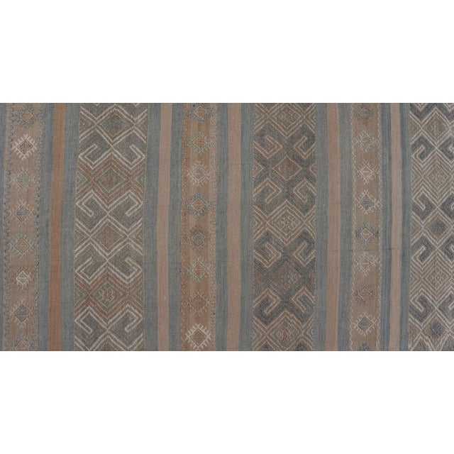 Taupe Vintage Turkish Kilim Rug With Horizontal Stripes in Taupe and Neutral Colors For Sale - Image 8 of 11